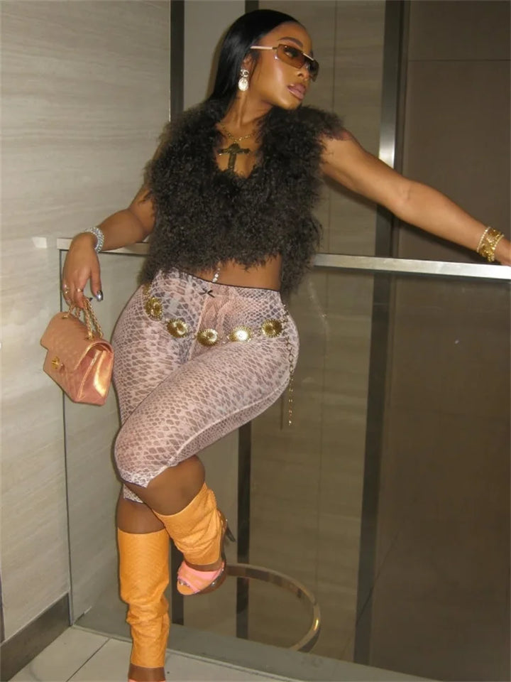 Snake Print Skinny Shorts