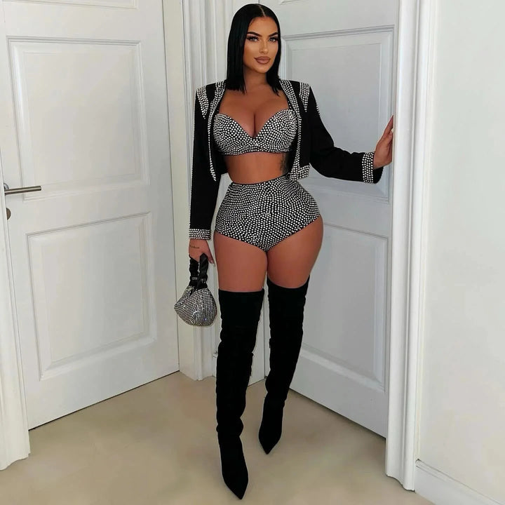 Black Glitter Nightclub Outfit Set
