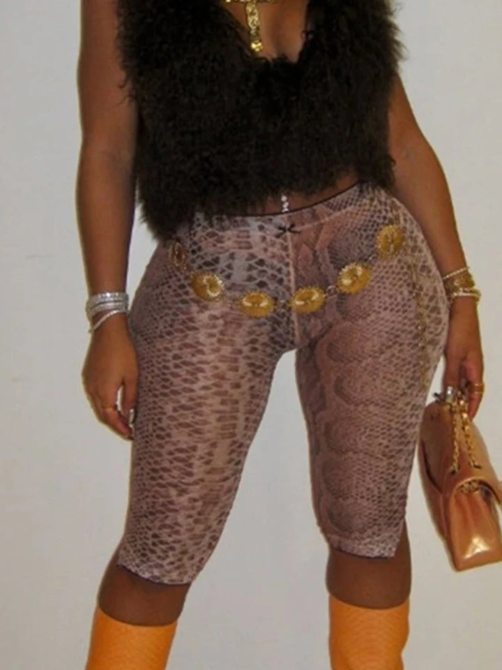 Snake Print Skinny Shorts