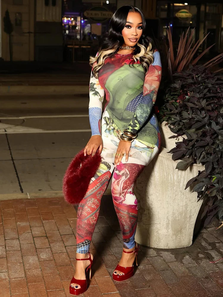 Colorful Print Skinny Jumpsuit