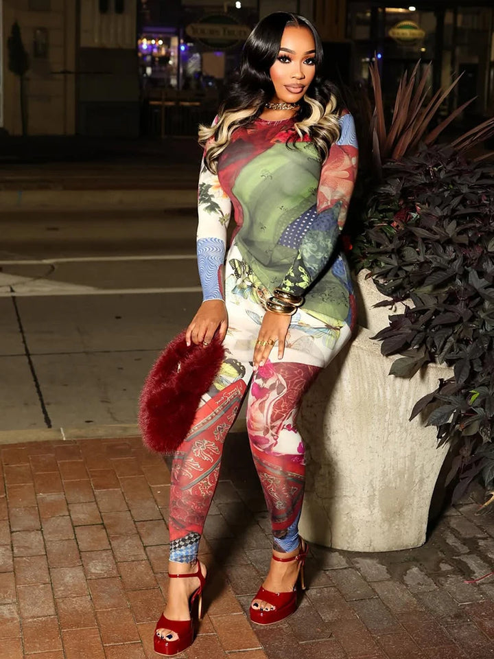 Colorful Print Skinny Jumpsuit