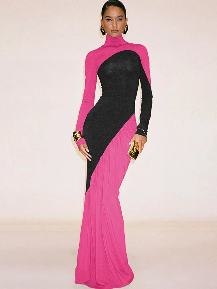 Patchwork Turtleneck Maxi Dress