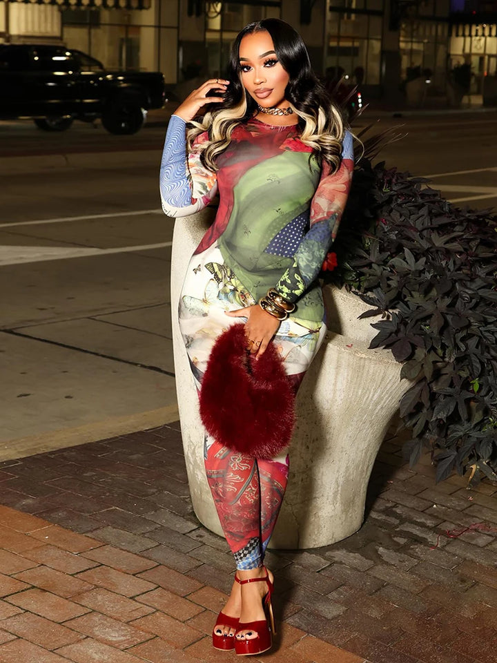 Colorful Print Skinny Jumpsuit