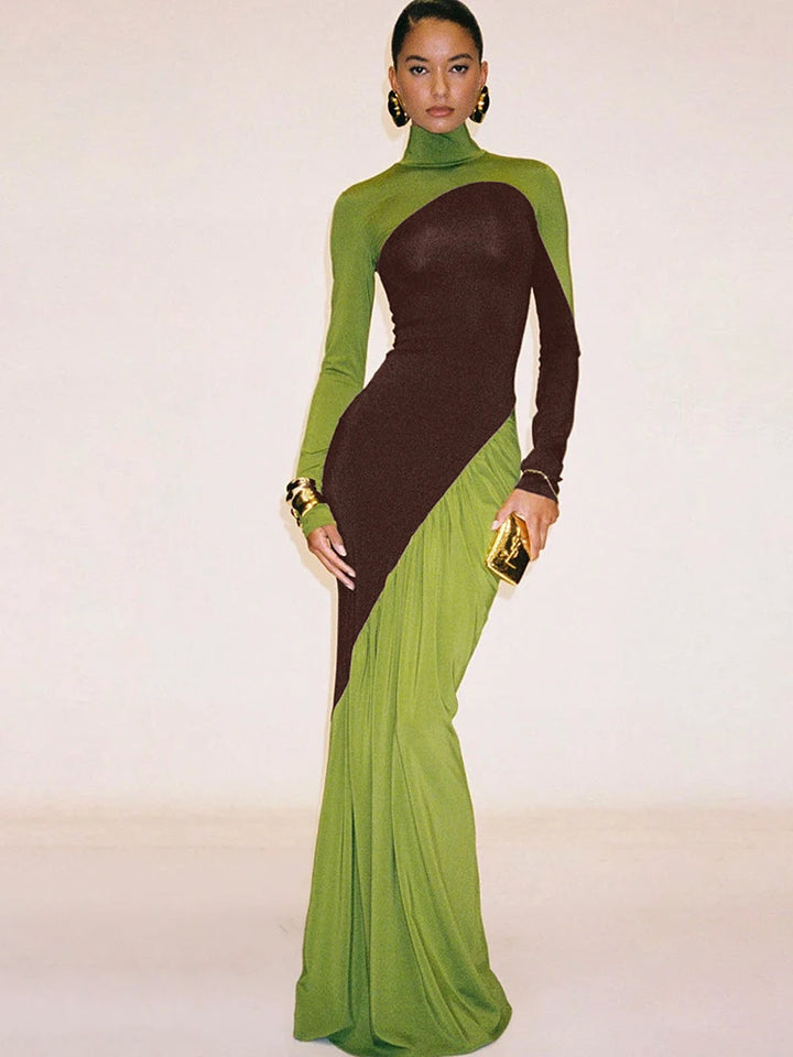 Patchwork Turtleneck Maxi Dress
