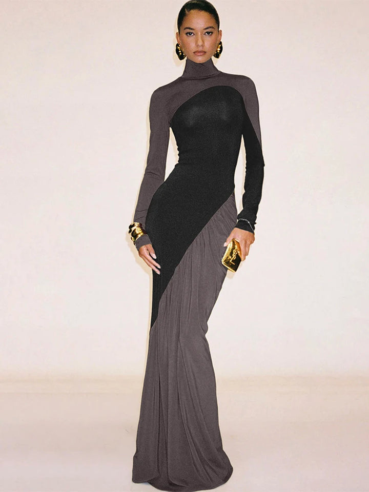 Patchwork Turtleneck Maxi Dress